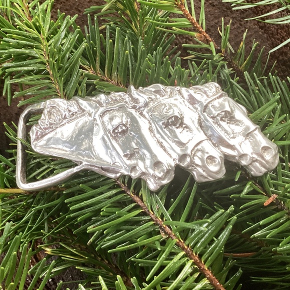 Beautiful Zeppa Artisan Handmade Metal Three Horses Belt Buckle main image 9
